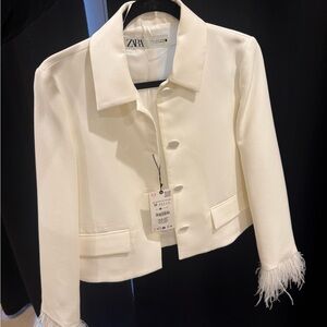 Only Women's Cream Blazer with Feather Detail